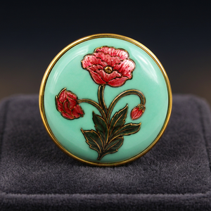 Boutons en laiton émaillés vert menthe avec fleurs roses, bijoux formels pour hommes, ronds, faits à la main, pour mariage et anniversaire - Product Image 5