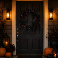 Guirlande d'Halloween noire avec branches LED rouges en plastique pour porte, mur, fenêtre, arbre, décoration hantée, taille personnalisée, fournisseur en gros