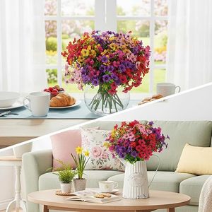 Magnifique bouquet de fleurs artificielles en eucalyptus violet, pétales en coton multicolores, décoration de bureau, maison, jardin - Product Image 1