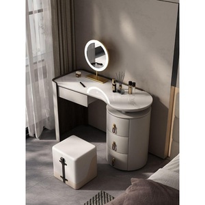 Creamy Style Minimalist Dressing <b>Table</b> With Stone Top And <b>Mirror</b> For Bedroom - Product Image 2