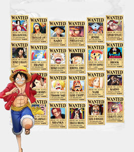 24 PCS/SET 42*29CM Luffy Zoro Nami Boa <span class=keywords><strong>Ace</strong></span> Chopper <span class=keywords><strong>Wanted</strong></span> Notice Robin Cartoon Room Bedroom Wall Decoration Anime Paper Poster - Product Image 1