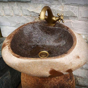 Piedra natural al aire libre Río Piedra Pedestal Basie Oval Pedestal Fregadero con instalación independiente para <span class=keywords><strong>baño</strong></span> Diseño moderno - Product Image 6