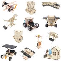 Kit de construction en bois STEM, ensemble de jouets éducatifs scientifiques DIY pour enfants, robot reptile/ventilateur/voiture de course/rouleau/machine à mouvement perpétuel