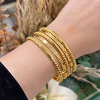 Gelang Lapis Emas 24K Dubai untuk Wanita, Set Timur Tengah 21K, Dapat Ditumpuk, Bergaris, Halus, Tipis, Mewah, Perhiasan Pengantin Etnik Arab