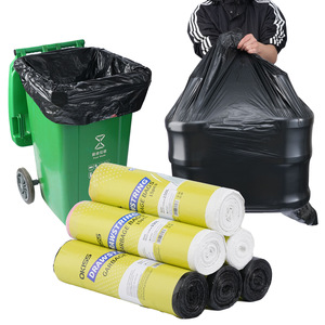 Okiss Drawstring Garbage Bags 150L Extra Thick Black <b>Plastic</b> Waste Bags for <b>Kitchen</b> Trash <b>Bin</b> Use - Product Image 1