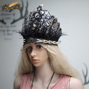 Tocado de plumas de calavera negra de estilo indio, sombrero nuevo, diadema salvaje, actuación de baile de carnaval, pluma de faisán, juego de rol - Product Image 1