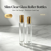 Botol Roller Kaca Transparan Panjang & Ramping 15ml, Bentuk Silinder & Persegi, Wadah Roll-on Isi Ulang untuk Minyak Atsiri & Parfum