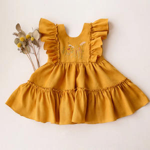 Vestiti per Bambina Ispirati al Retrò, Abito Principessa Ricamato con Gilet, Cotone e Lino, Maniche a Sbuffo, Gonna Plissettata - Product Image 3