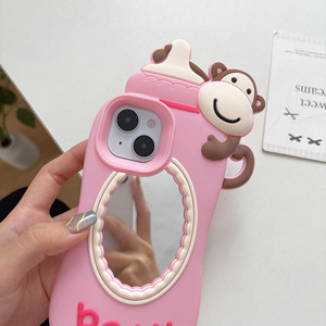 Funda de silicona suave <span class=keywords><strong>rosa</strong></span> con espejo de maquillaje de mono para <span class=keywords><strong>iPhone</strong></span> 17 <span class=keywords><strong>Pro</strong></span> Max, compatible con <span class=keywords><strong>iPhone</strong></span> 17, 16, 15, 14, 13, <span class=keywords><strong>12</strong></span>, 11 <span class=keywords><strong>Pro</strong></span> - Product Image 3