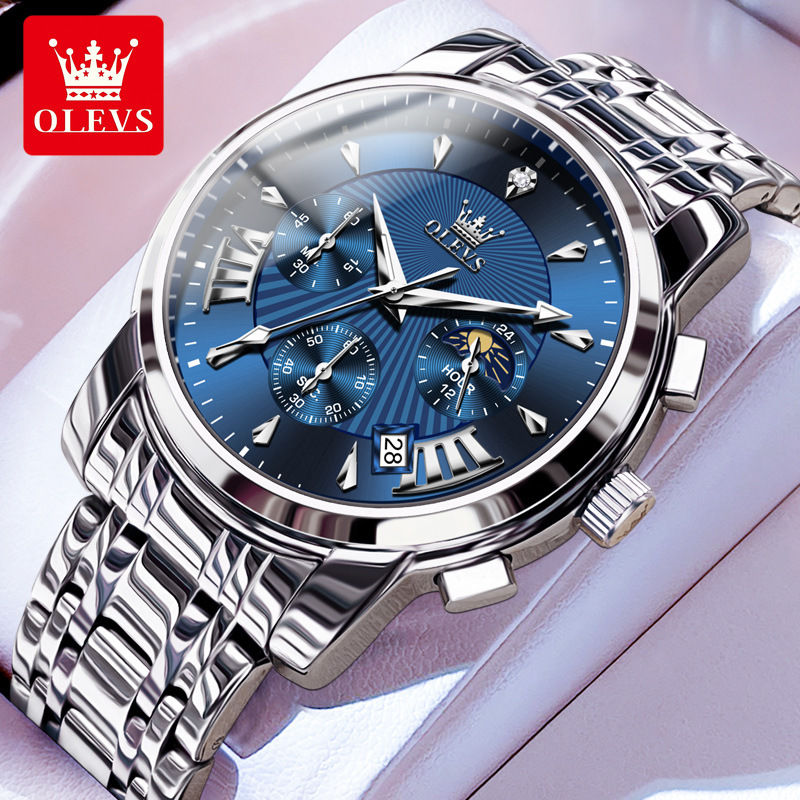 OLEVS Orologio Uomo Quarzo Con Calendario – Acciaio Inossidabile Impermeabile – Quadrante Grande Con Lancette Luminose – Regalo Con Kit Regolazione Cinturino