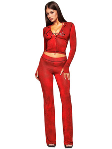 Conjunto de Dos Piezas para Mujer: Sudadera con Capucha, Estampado, Manga Larga y Orificios para Pulgares, con Pantalones Ligeramente Acampanados - Product Image 3