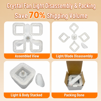 Ventilateur de plafond carré en cristal avec lumière, douille E27, 3 vitesses, télécommande, lampe LED détachable pour chambre à coucher et salon