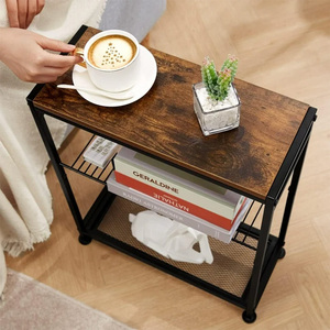 Small Side <strong>Table</strong> for Small Spaces Slim End <strong>Table</strong> with Magazine Holder <strong>Skinny</strong> <strong>Bedside</strong> <strong>Table</strong> Nightstand Bedroom Rustic Brown - Product Image 6