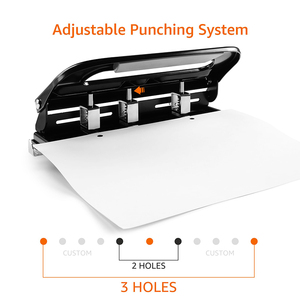 Perforadora de 3 agujeros semiajustable de capacidad de 30 hojas, perforadora de papel de Metal <span class=keywords><strong>Rectangular</strong></span> - Product Image 4