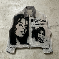 Vestes en jean personnalisées Y2K pour homme, manteaux imprimés, col en velours côtelé, délavage acide, fermeture éclair, streetwear rétro vintage, vestes en denim courtes pour hommes