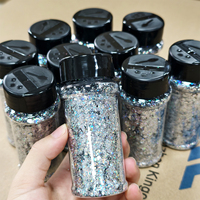 Bubuk Glitter Holografik, Glitter Berpigmen, Bubuk Glitter Longgar untuk Dekorasi Rambut, Kuku, dan Seni, Debu Glitter Holografik