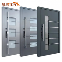 Porte d'entrée pivotante moderne en aluminium blindé pour maisons, grande porte de sécurité extérieure à double entrée