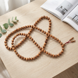 Riddhi Siddhi Mysore Sandalwood Carved Bead Mala & Hindu/Buddhist Rosary Natural Dark Golden Brown Made in Rajasthan - Product Image 1