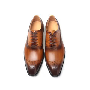 Chaussures Oxford en cuir véritable de style britannique haut de gamme pour hommes, à lacets, bout pointu, fabriquées à la main, chaussures de marié, semelle en caoutchouc - Product Image 2