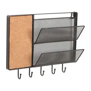 12 인치 블랙 메쉬 금속 벽 마운트 스토리지 랙 매달려 메일 분류기 코르크 보드 5 키 후크
