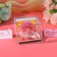 Sakura Shrine Treehouse 3D Paper Sculpture 2027 Art Calendar Dreamy Garden Diorama Memos with Mirror Base&LED Backlit Silhouette