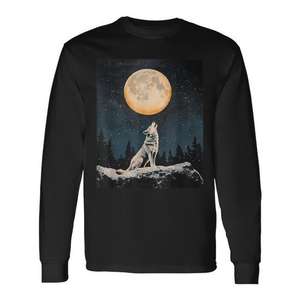 Camiseta de manga larga con estampado de luna llena y noche estrellada - Product Image 1