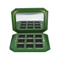 Palette de maquillage magnétique vide verte avec miroir, style moderne de luxe, gaufrage, pelliculage mat, recyclable pour fards à paupières, blush et poudres