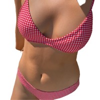 Nouvel ensemble bikini 2 pièces sexy à carreaux, style européen et américain, col en V, très élastique, en Spandex/Polyester, collection 2026