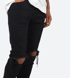 กางเกงยีนส์เดนิมสีดำฟอกทรงสกินนี่ฟิตแบบวินเทจขาดๆ สำหรับผู้ชาย ขายส่ง - Product Image 5