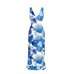 Conjunto de Lujo para Parejas, Camisa y Vestido con Estampado Floral Azul, para Vacaciones en la Playa - Product Image 3