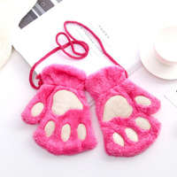 Gants demi-doigt, accessoire vestimentaire chaud en peluche, forme d'ours et de chat, mitaines, hiver