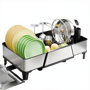 WIREKING Modern Stainless Steel Floor Type Large Capacity Kitchen Dish <b>Drying</b> <b>Rack</b> Organizer with Extendable Plate <b>Rack</b> - Product Image 3