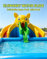 Toboggan aquatique gonflable commercial en forme d'éléphant avec piscine, parc aquatique gonflable pour enfants, location pour entreprises, événements estivaux