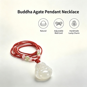 Collar con Colgante de Buda de Ágata Blanca Natural - Colgante de Ágata Genuina con Cordón Rojo Natural, Collar de Buda para Amuleto de la Suerte y Uso Diario - Product Image 4