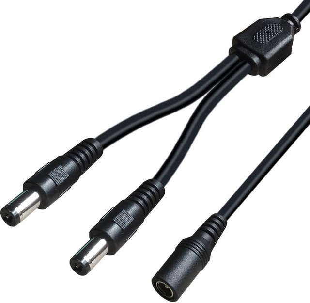 30cm Black 2C*20AWG Dc Power Y Cable 1 Female to 2 Male DC5.5*2.1mm
