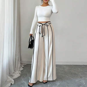 Pantalon palazzo large pour <span class=keywords><strong>femme</strong></span> avec passepoil contrastant et ceinture à nouer – Collection <span class=keywords><strong>Femme</strong></span> - Product Image 3