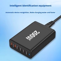 Cargador de escritorio GaN de 200W, x 2 + USB C * 4, adaptador de cargador de viaje multipuerto, 6 puertos QC3.0 PD, carga rápida de 100W para ordenador portátil