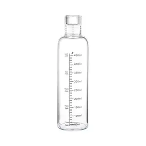 Botol air grosir Logo khusus air Soda buatan tangan dapat gelas Tumbler kaca transparan susu karton botol air untuk siswa