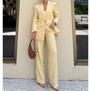 Ensemble veste et pantalon de costume uni pour femme, style européen décontracté et professionnel, idéal pour le travail, vente en gros S-L - Product Image 2