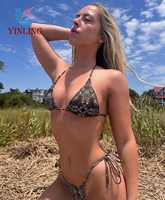 NOUVEAU Mini-string triangle à nouer sur le côté Bikini String imprimé allover Bikini brésilien