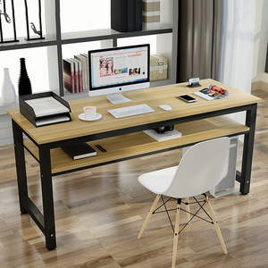 Bureau d'ordinateur moderne et simple, plateau en bois, structure en acier, double niveau, table d'étude à domicile MLS 01 - Product Image 1
