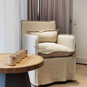 Fauteuils, chaises de salle à manger, canapés et meubles lavables en tissu de <span class=keywords><strong>lin</strong></span> <span class=keywords><strong>blanc</strong></span> crème de style <span class=keywords><strong>japonais</strong></span> moderne nordique - Product Image 6