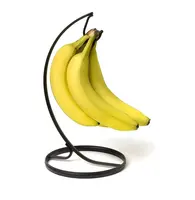 ราคาถูกที่เรียบง่ายสีดำผลไม้กล้วยผู้ถือยืนที่มีแขวนตะขอ
