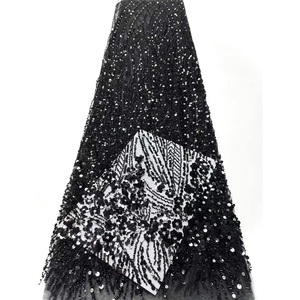 Tissu en dentelle française <span class=keywords><strong>rouge</strong></span> avec perles de diamant et paillettes, vêtements pour femmes, robe Kanuri, <span class=keywords><strong>tulle</strong></span>, broderie florale - Product Image 6