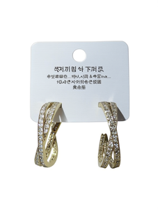 Orecchini a Cerchio Geometrici Placcati Oro 18K con Cristalli e Strass, Lussuosi per Uso Quotidiano Femminile - Product Image 1