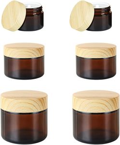 Custom Logo 5g-100g Empty <b>Amber</b> <b>Glass</b> Eye & Face Cream Lotion Jars with Bamboo Lid for Cosmetic Skin Care Packaging - Product Image 5