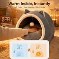 Lit pour chat en peluche avec oreilles mignonnes, style yourte, dôme semi-fermé, pour chats de taille moyenne à grande, pour l'intérieur, vente en gros directe d'usine