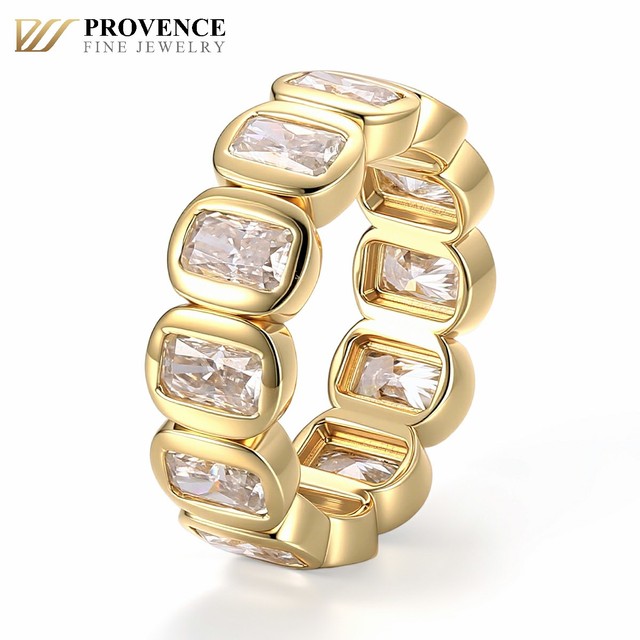 Stackable Full Eternity Ring Bezel Setting 925 Sterling Silver Gold Plated Radiant Cut Lab diamond Ring Wedding Band for Bride