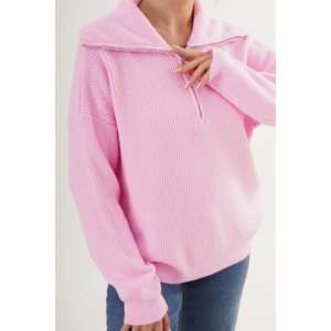 Pull en maille Thessaloniki rose à col zippé pour femme, manches longues, décontracté, anti-boulochage, 16 Gg, couleur corne - Product Image 5