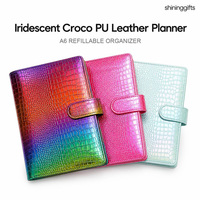 Metallischer Krokodil-PU-Leder Ringbuch A6 Individualisierte Geldbörse mit Reißverschluss und Vorsatzblatt-Tasche für Planer und Organizer